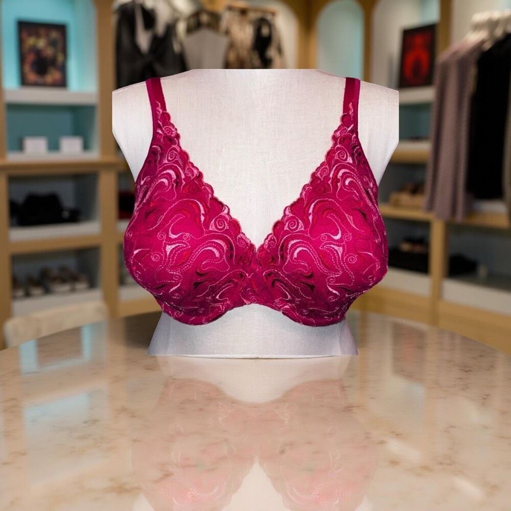 Plus Size Red Lace Playtex Lightly Lined Bra Size 42DD